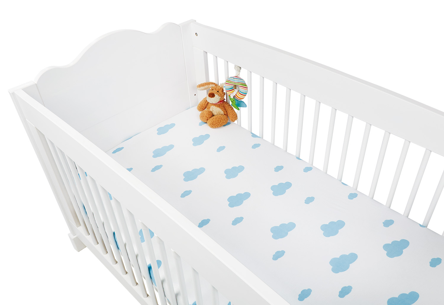 Jersey-Spannbetttücher für Kinderbetten im Doppelpack 'Wölkchen', hellblau und Uni, weiß - Rabattartikel